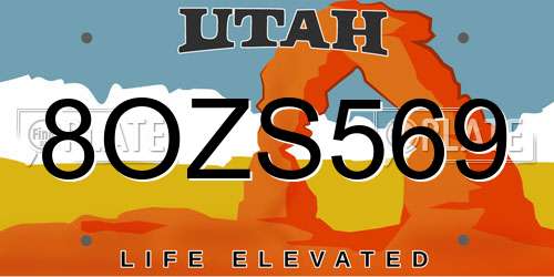 8OZS569 Utah License Plate