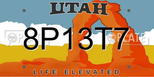 8P13T7 Utah License Plate