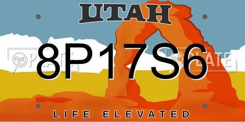 8P17S6 Utah License Plate