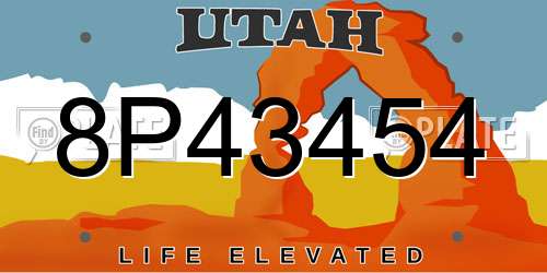8P43454 Utah License Plate