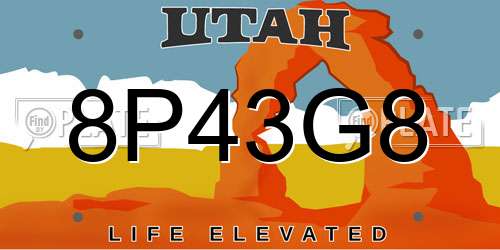 8P43G8 Utah License Plate