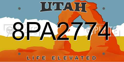 8PA2774 Utah License Plate