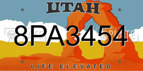 8PA3454 Utah License Plate