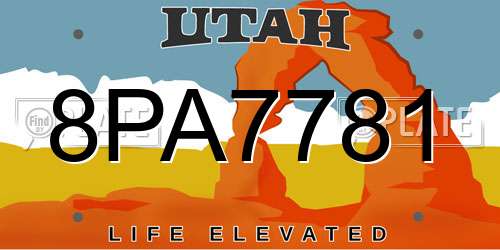 8PA7781 Utah License Plate