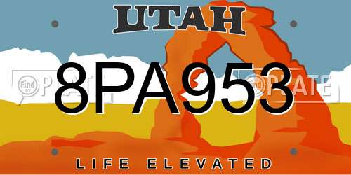 8PA953 Utah License Plate