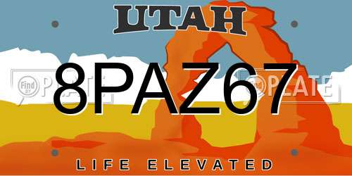 8PAZ67 Utah License Plate