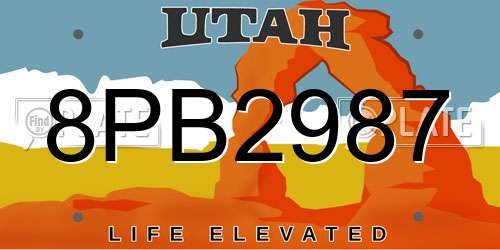 8PB2987 Utah License Plate