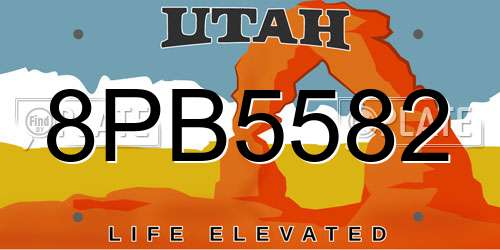 8PB5582 Utah License Plate