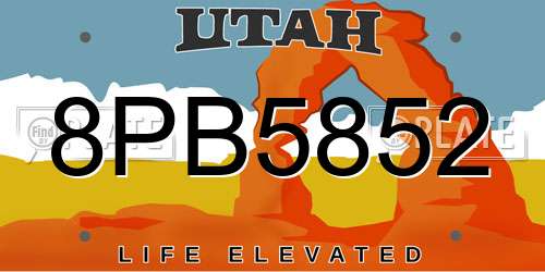 8PB5852 Utah License Plate