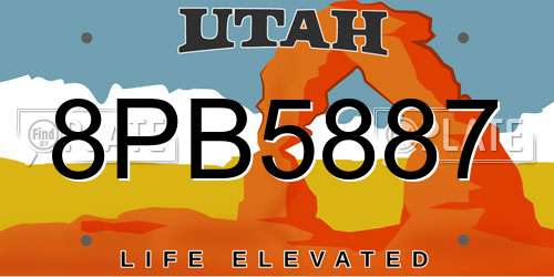 8PB5887 Utah License Plate