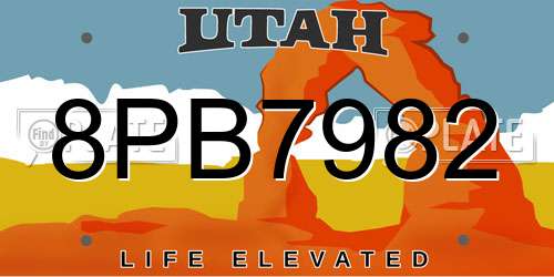 8PB7982 Utah License Plate