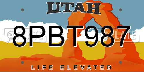 8PBT987 Utah License Plate