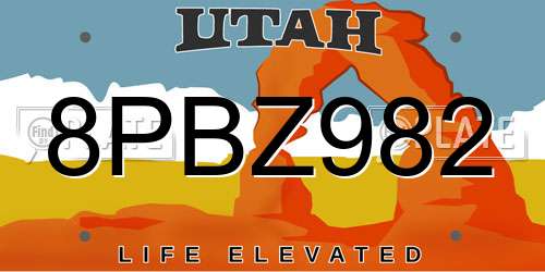 8PBZ982 Utah License Plate