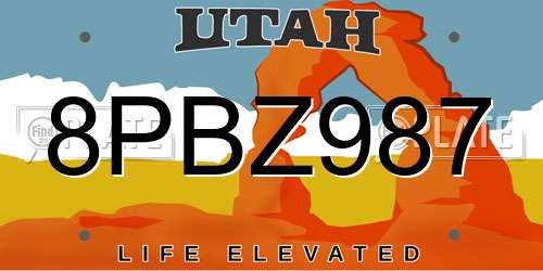 8PBZ987 Utah License Plate