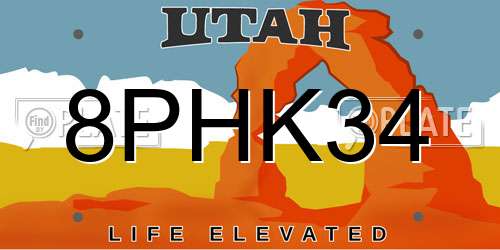 8PHK34 Utah License Plate