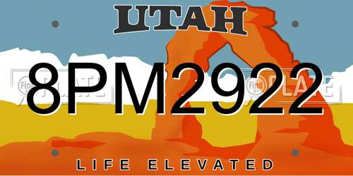 8PM2922 Utah License Plate