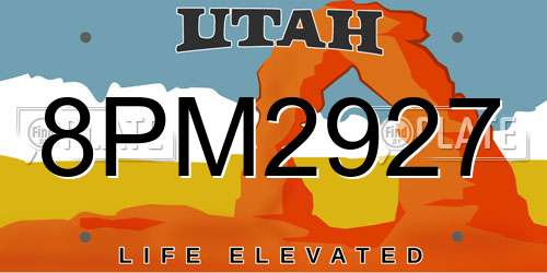 8PM2927 Utah License Plate
