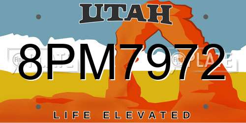8PM7972 Utah License Plate