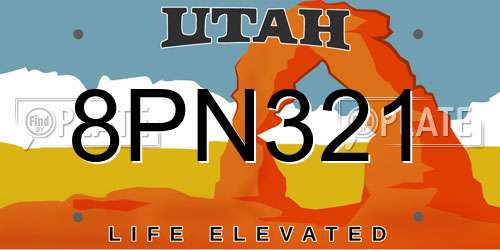 8PN321 Utah License Plate