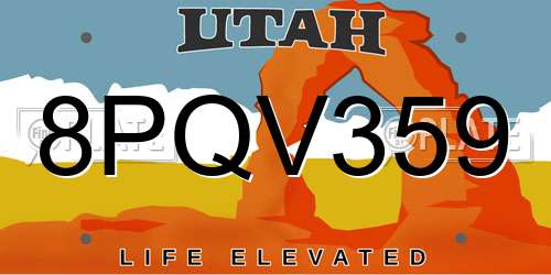 8PQV359 Utah License Plate