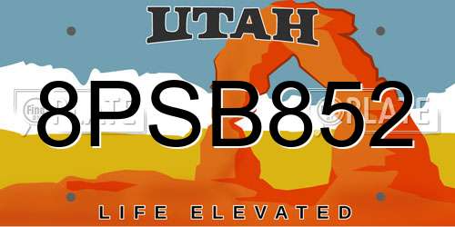 8PSB852 Utah License Plate