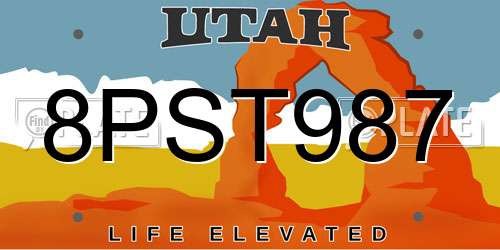 8PST987 Utah License Plate