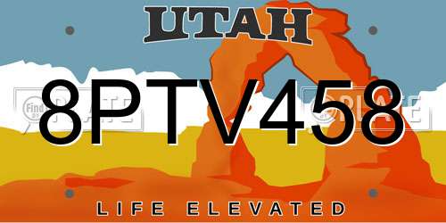 8PTV458 Utah License Plate