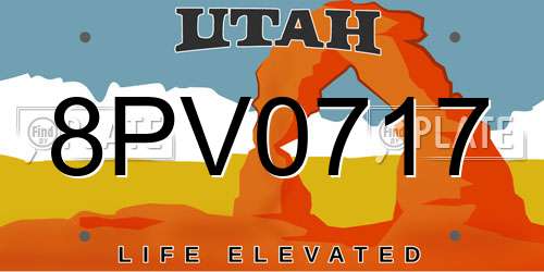 8PV0717 Utah License Plate