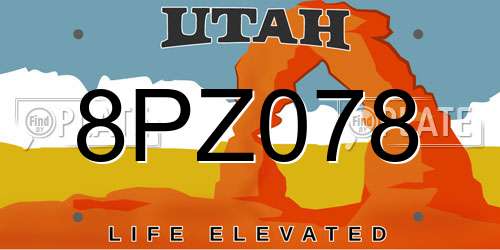 8PZ078 Utah License Plate