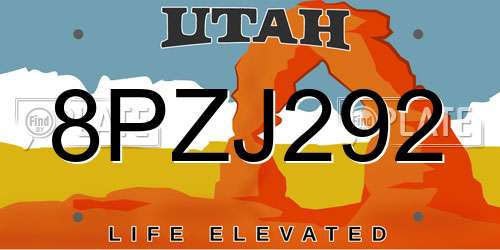 8PZJ292 Utah License Plate