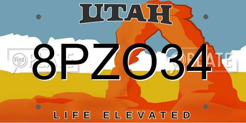 8PZO34 Utah License Plate