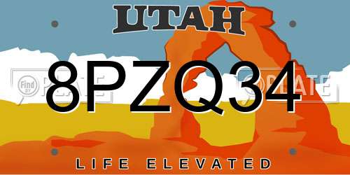 8PZQ34 Utah License Plate