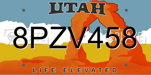 8PZV458 Utah License Plate