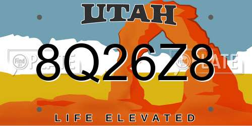 8Q26Z8 Utah License Plate