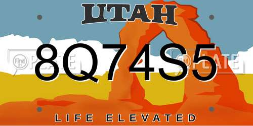 8Q74S5 Utah License Plate