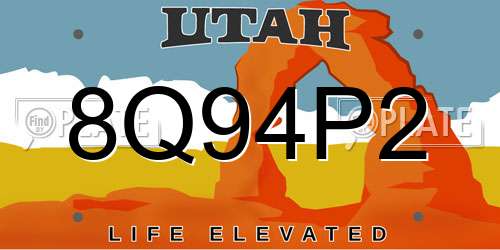 8Q94P2 Utah License Plate