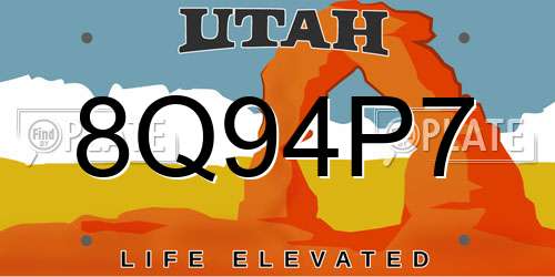 8Q94P7 Utah License Plate