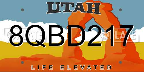 8QBD217 Utah License Plate