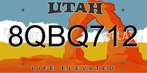 8QBQ712 Utah License Plate