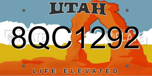 8QC1292 Utah License Plate