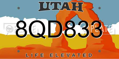 8QD833 Utah License Plate