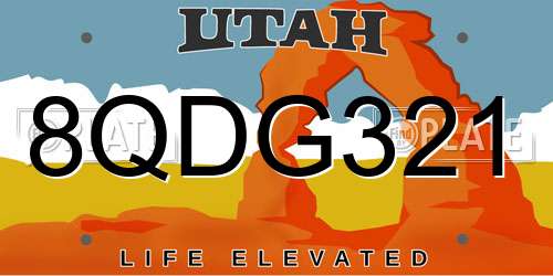 8QDG321 Utah License Plate