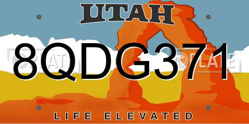 8QDG371 Utah License Plate