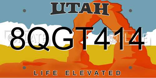 8QGT414 Utah License Plate