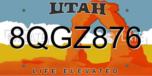8QGZ876 Utah License Plate