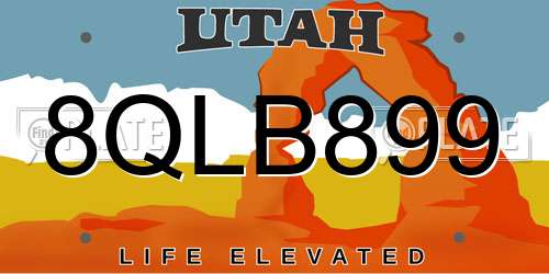 8QLB899 Utah License Plate