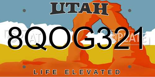 8QOG321 Utah License Plate