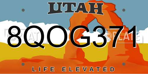 8QOG371 Utah License Plate