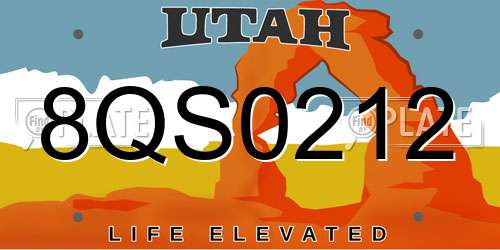 8QS0212 Utah License Plate