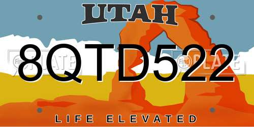 8QTD522 Utah License Plate